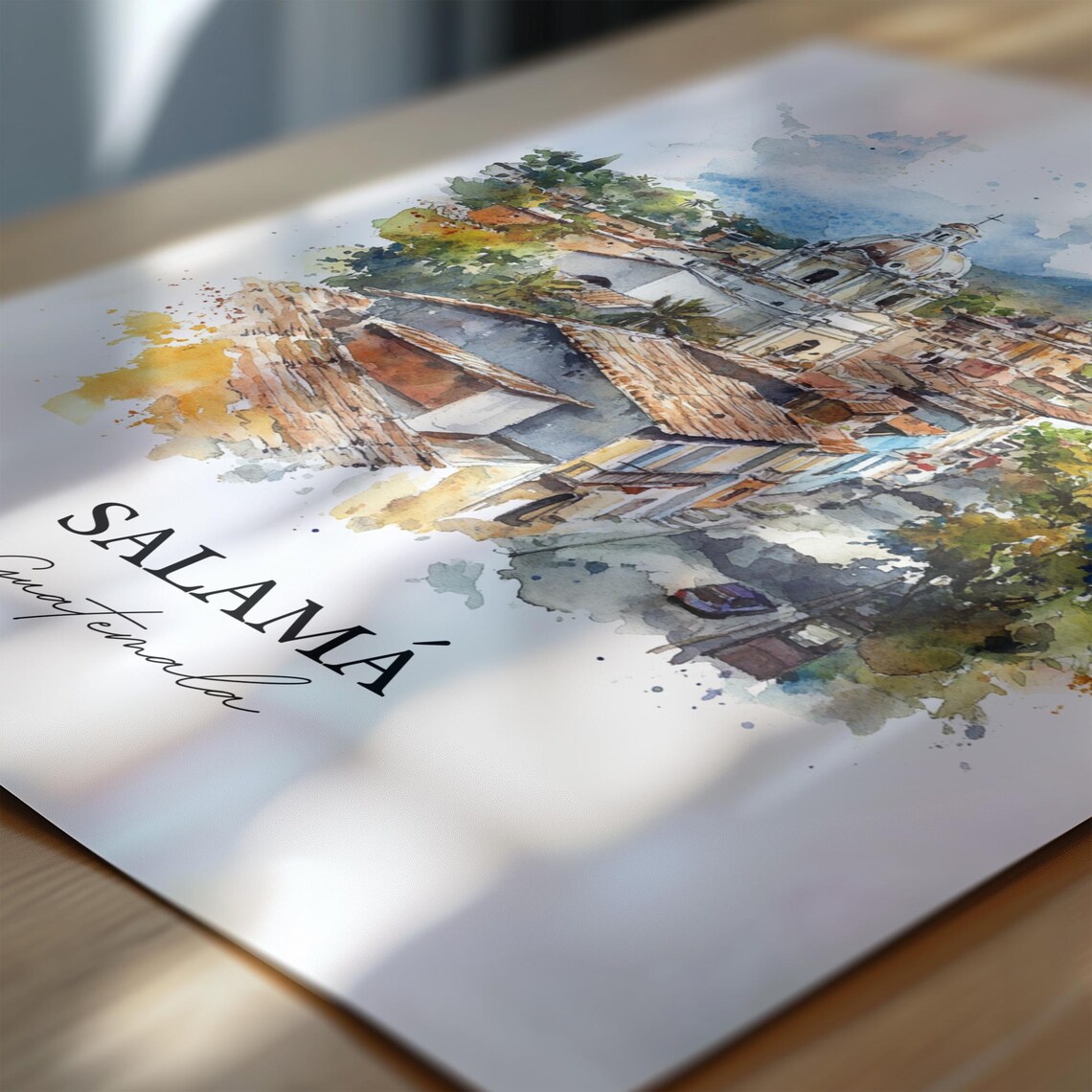 Salama Guatemala Domed Church Old Town Watercolor Scenic Poster - Image 6