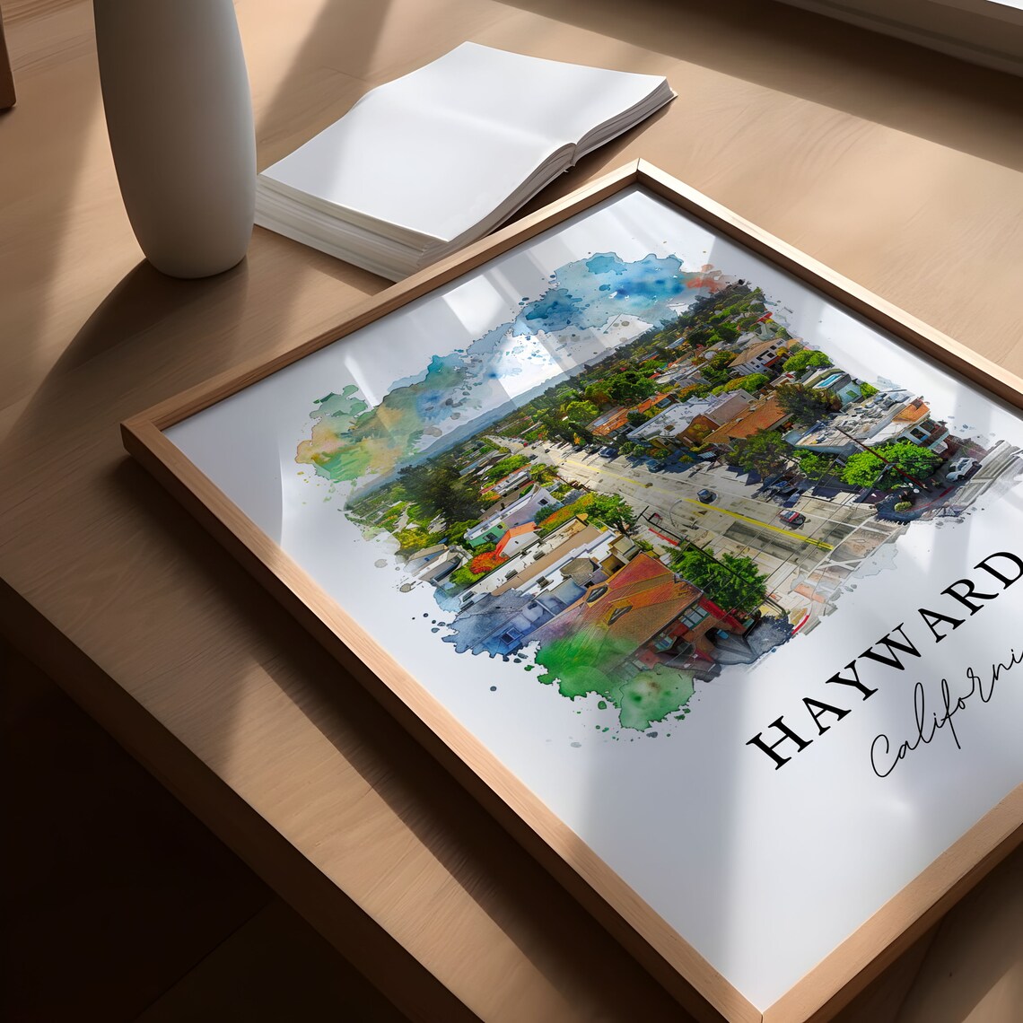 Hayward California City Aerial Street Watercolor Travel Poster - Image 5
