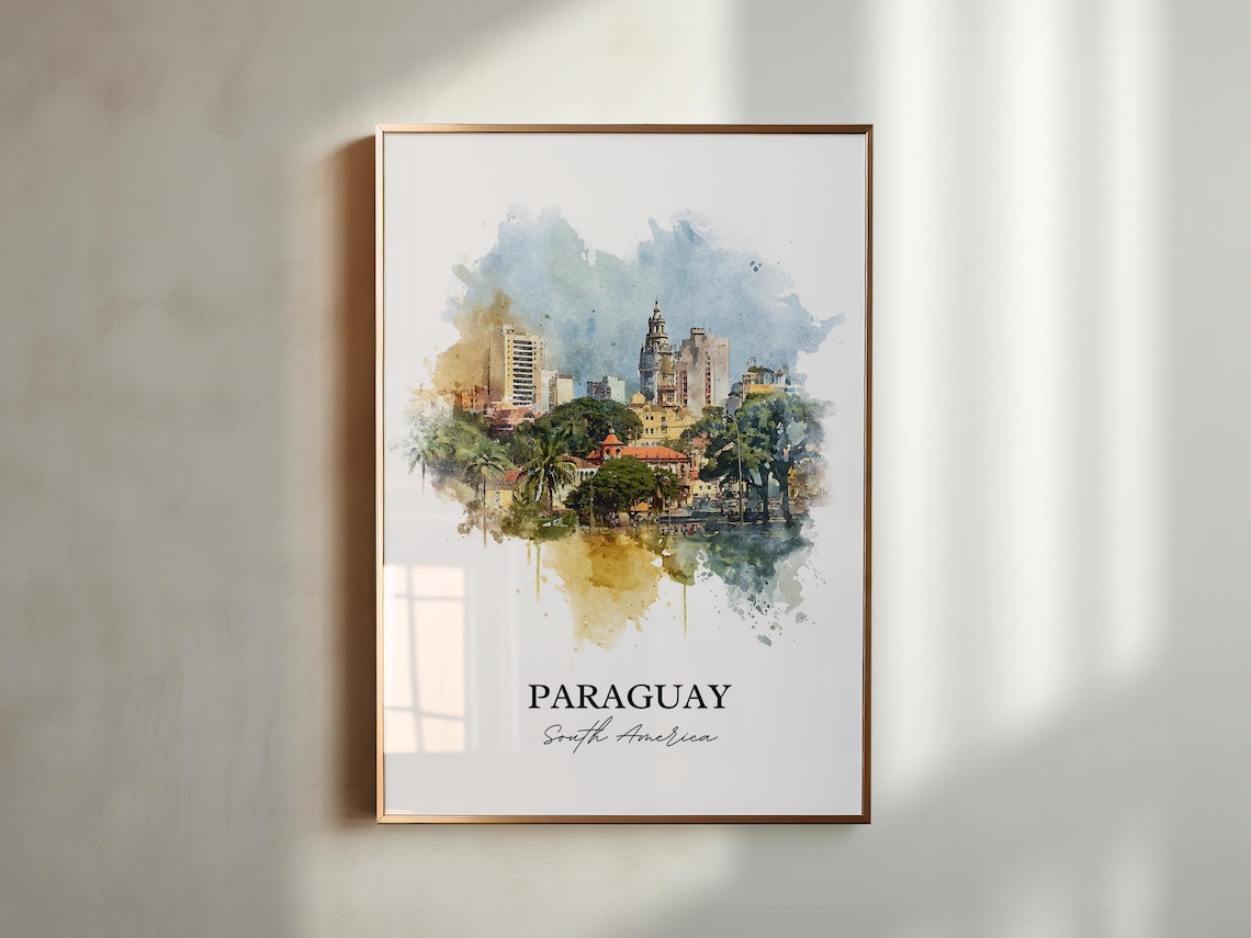 Paraguay South America Watercolor Cityscape Travel Art Poster - Image 5
