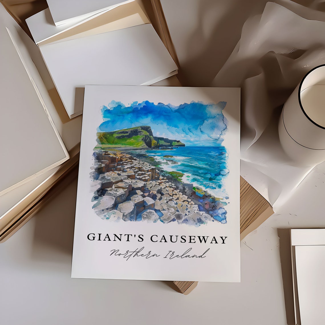 Giants Causeway Watercolor Travel Poster, Northern Ireland - Image 6