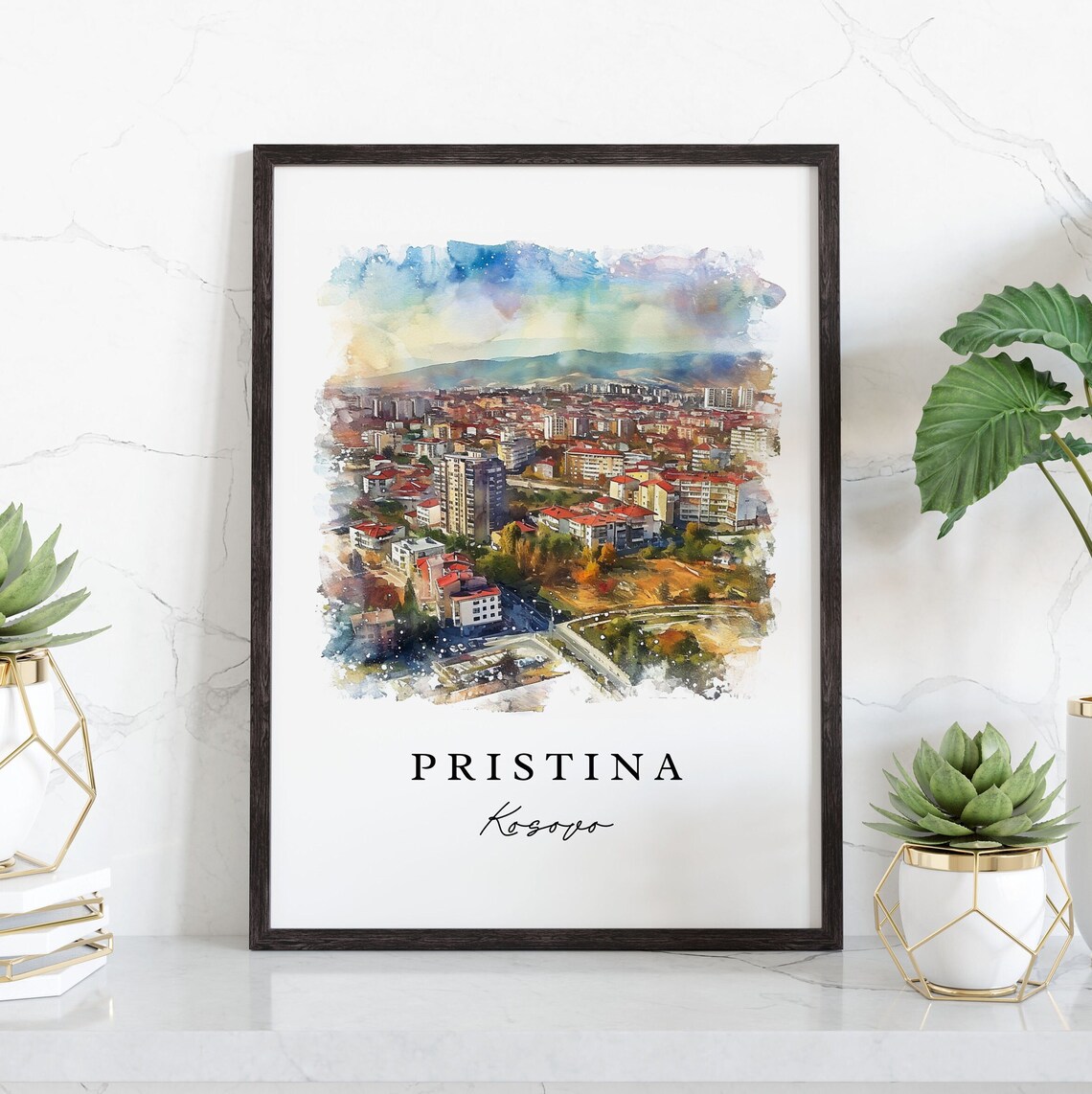 Pristina Kosovo Watercolor City Panorama Travel Souvenir Poster - Image 3