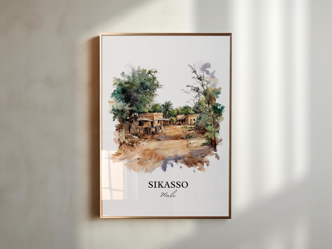 Sikasso Mali Rural Village Watercolor Street Scene Art Poster - Image 6