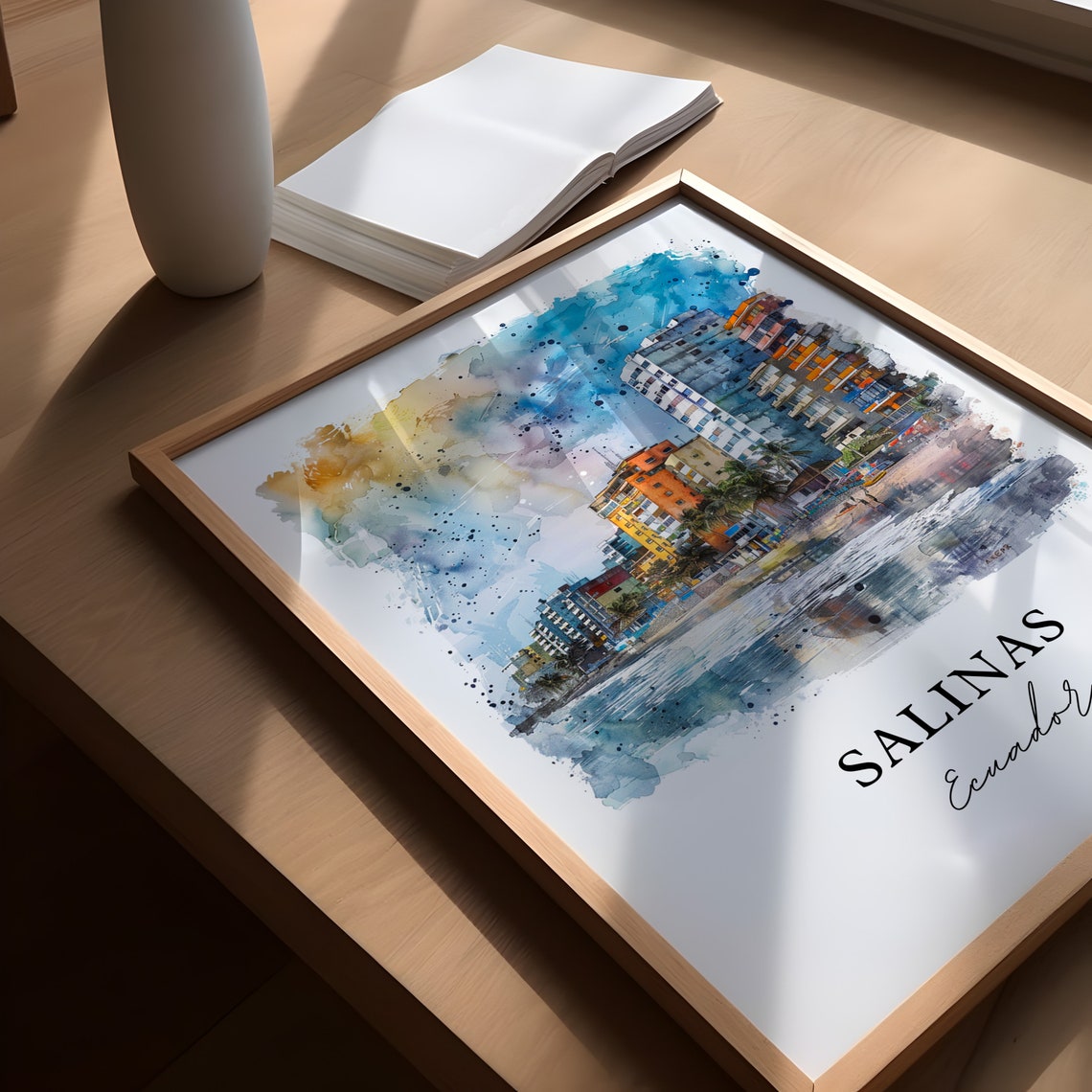 Salinas Ecuador Beachfront Towers Bay Shore Watercolor Poster - Image 6