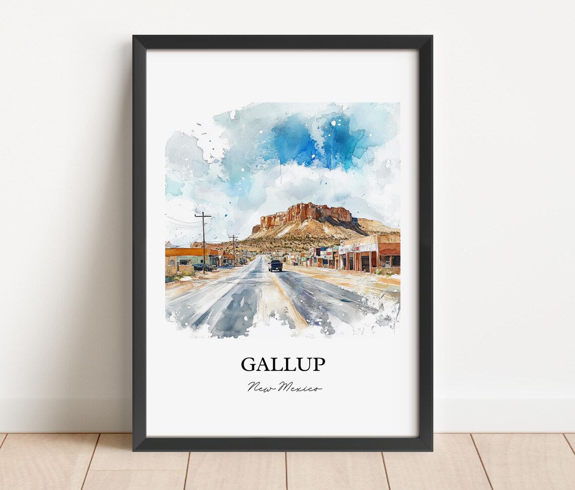 Gallup New Mexico Watercolor Route 66 Desert Town Street Poster - Image 4
