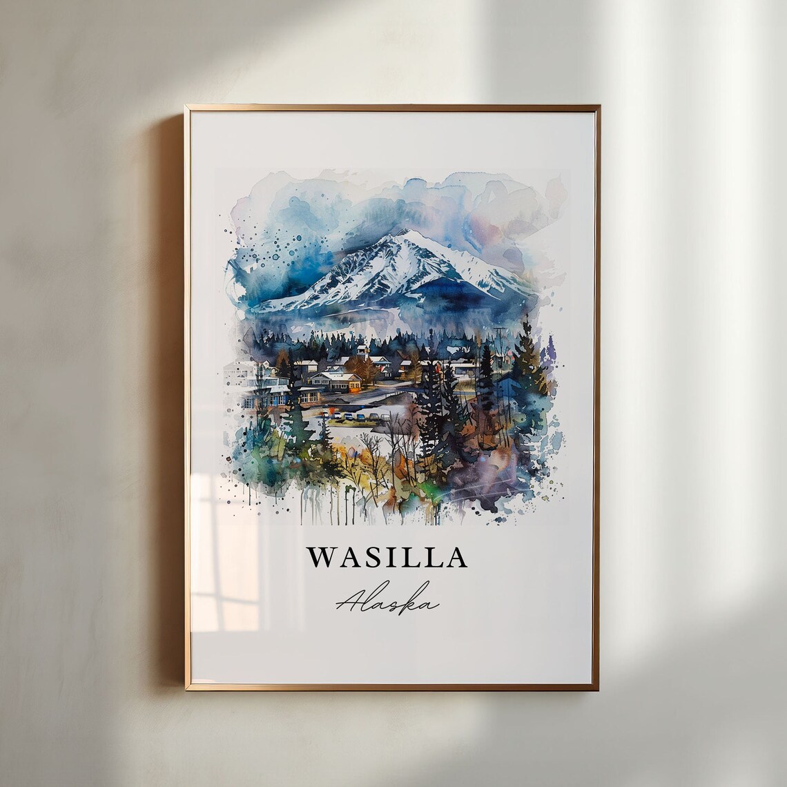 Wasilla Alaska Watercolor Travel Poster