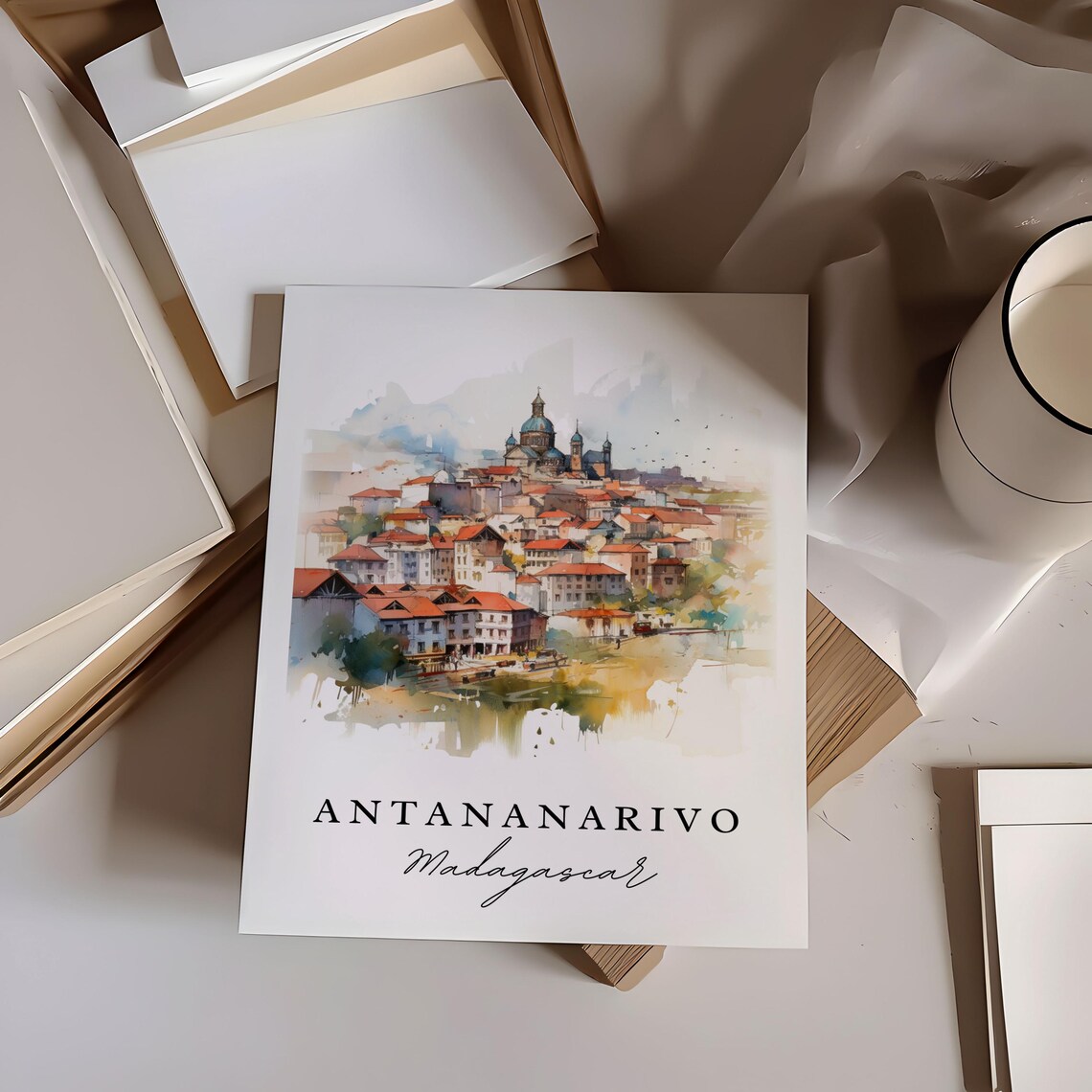 Antananarivo Madagascar Hillside Old Town Watercolor Travel Poster - Image 2