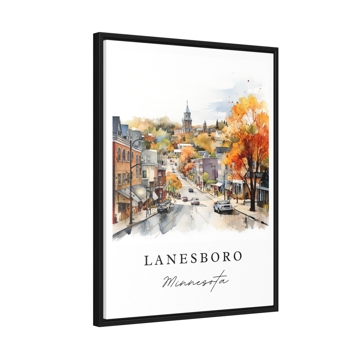 Lanesboro Minnesota Watercolor Main Street Autumn Trees Church Poster - Image 2