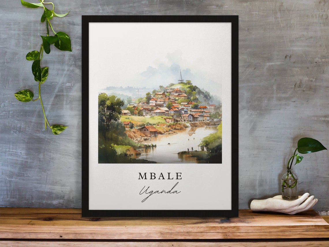 Mbale Uganda Serene Hillside Town Riverside Watercolor Travel Poster