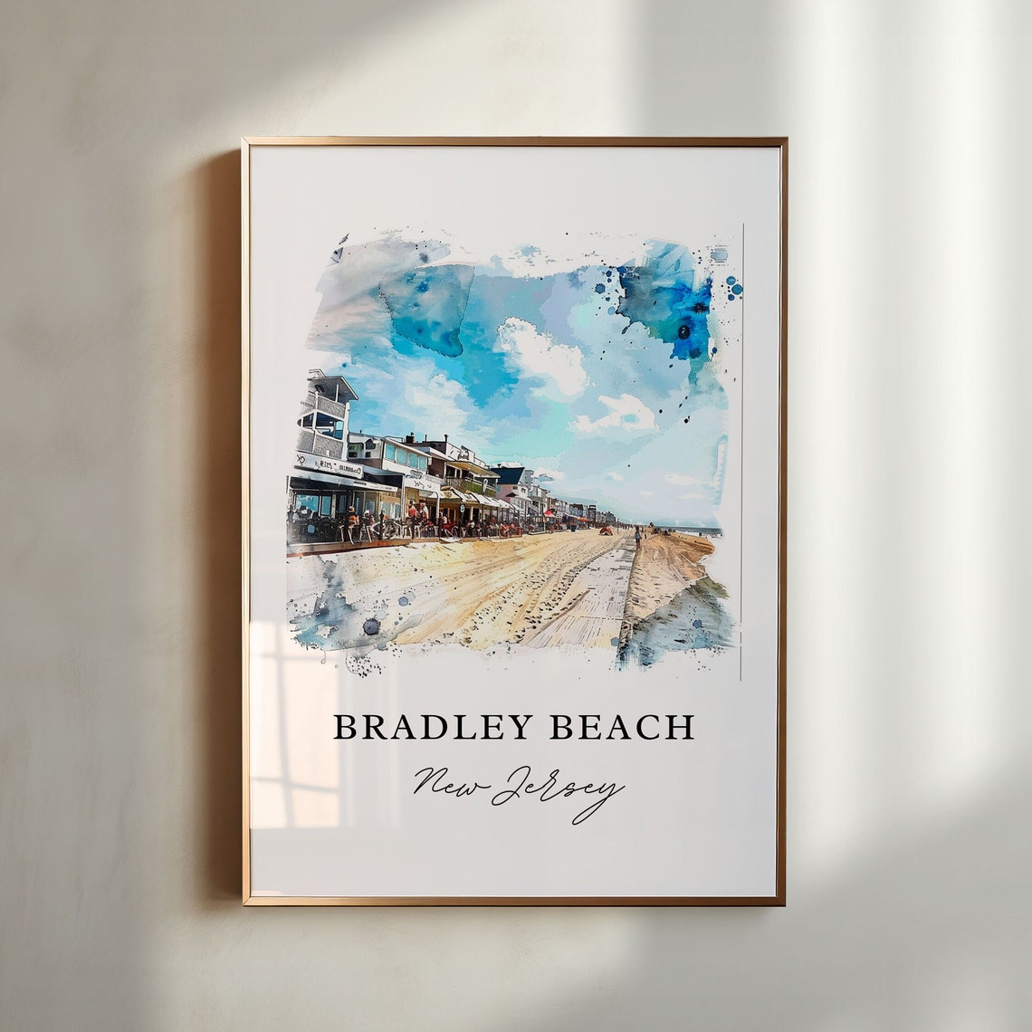 Bradley Beach New Jersey Boardwalk Watercolor Shore Town Poster