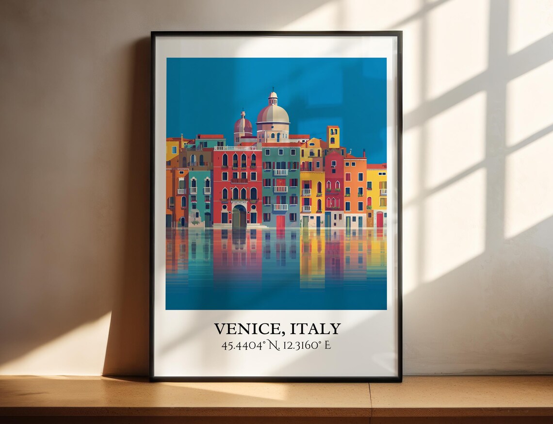 Venice Italy Retro Canal Houses Reflection Vintage Travel Decor Poster