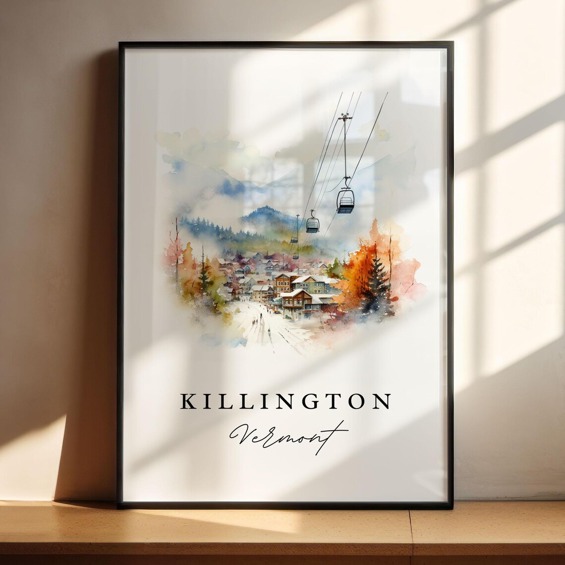 Killington Vermont Ski Village Gondola Watercolor Mountain Poster - Image 4