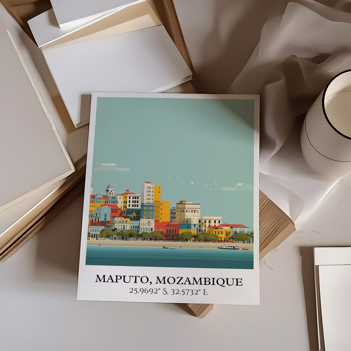 Maputo Mozambique Harbor Seafront Skyline Retro Travel Poster - Image 3