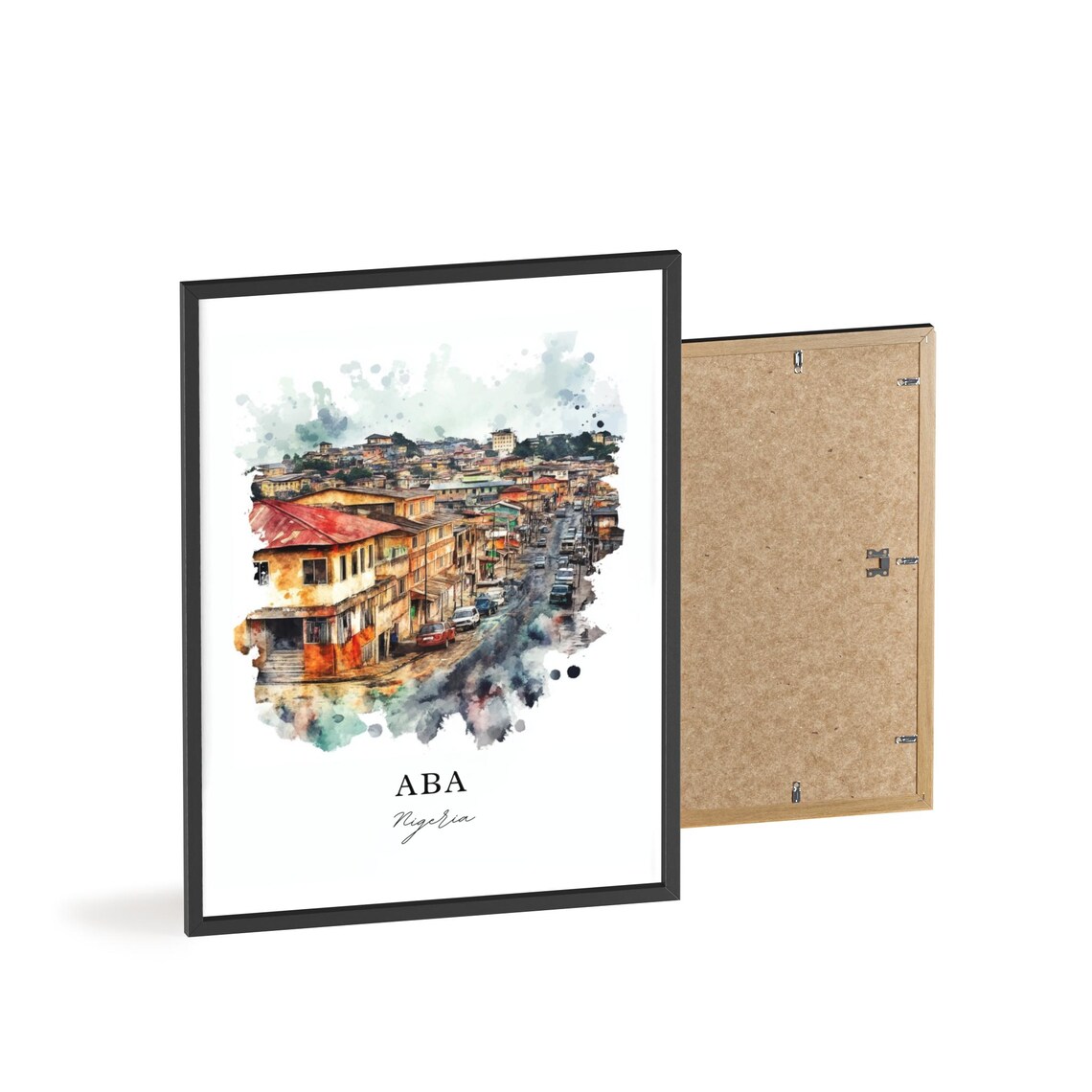 Aba Nigeria Busy Market Street Watercolor Scene Travel Art Poster - Image 2