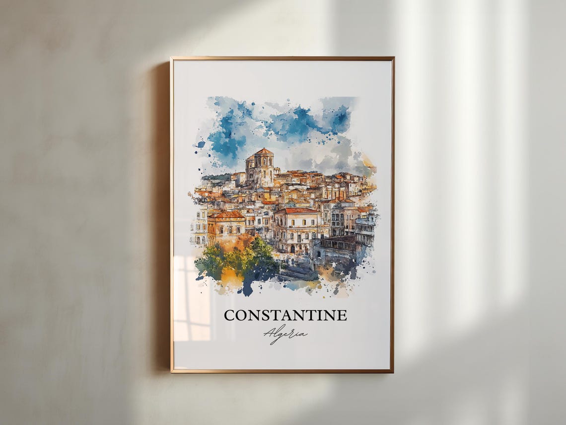 Constantine Algeria Watercolor Historic Old Town View Poster - Image 6