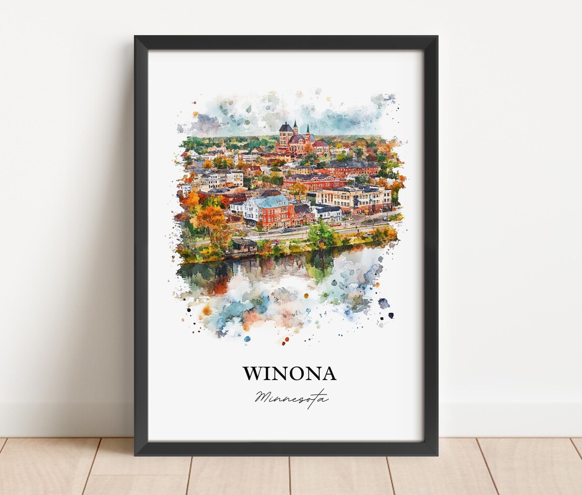 Winona Minnesota Riverfront Cityscape Watercolor Travel Gift Poster - Image 3