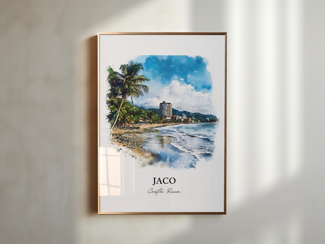 Jaco Costa Rica Palm Lined Beach Town Surf Watercolor Poster - Image 3