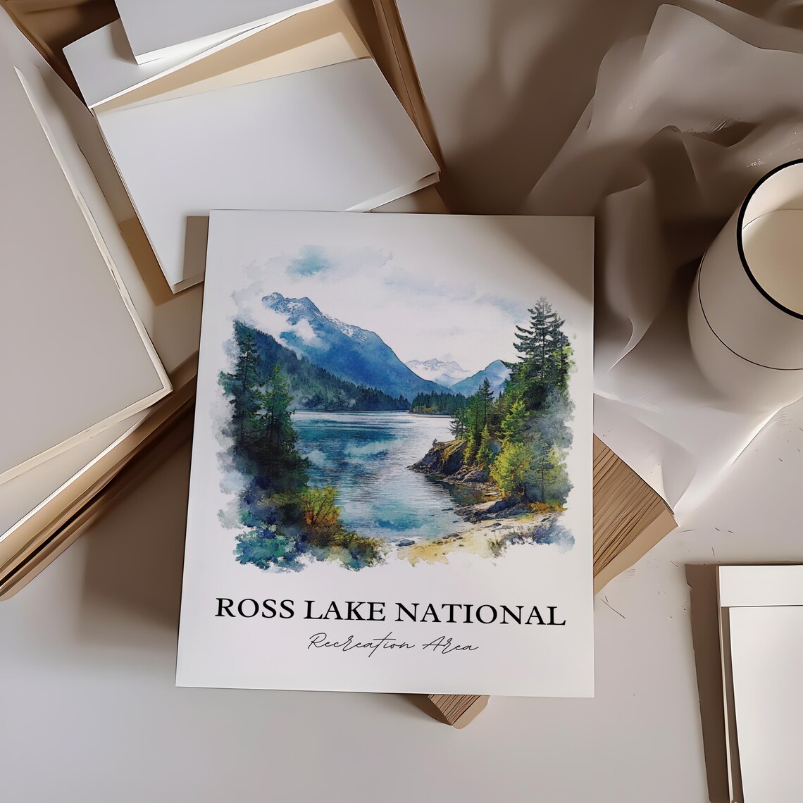 Ross Lake National Recreation Area Alpine Lake Watercolor Poster - Image 3