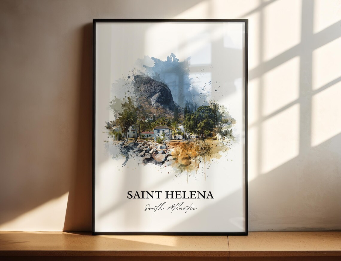 Saint Helena Remote South Atlantic Island Watercolor Travel Poster
