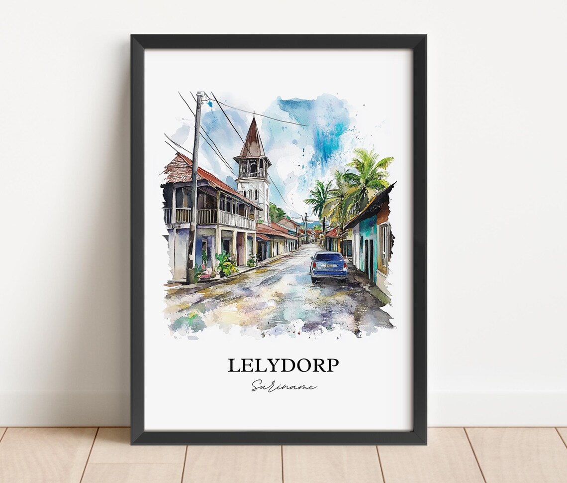Lelydorp Suriname Church Street Watercolor Travel Art Poster - Image 3
