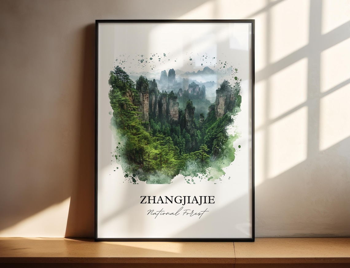 Zhangjiajie National Forest Watercolor Sandstone Pillars Poster