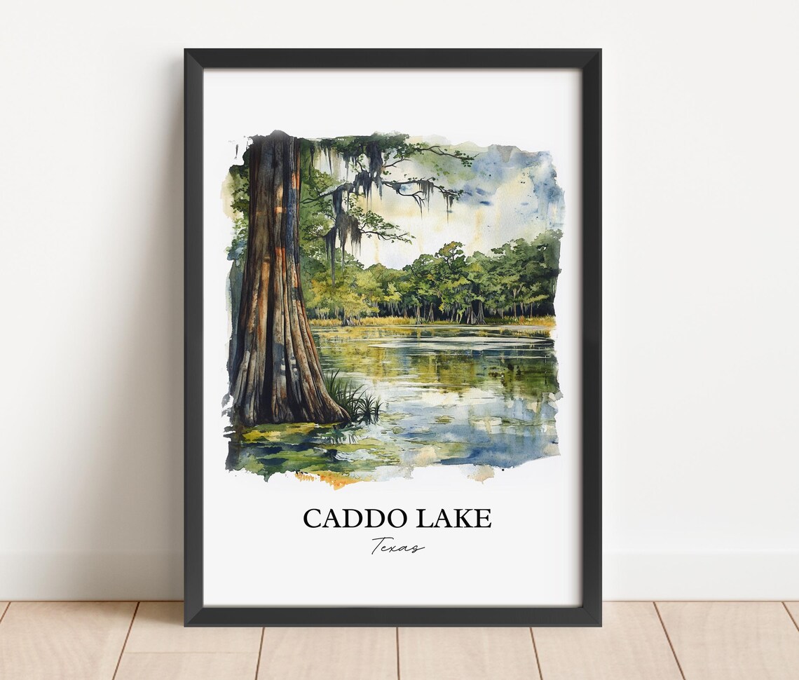 Caddo Lake Texas Watercolor Cypress Swamp Spanish Moss Scene Poster - Image 4