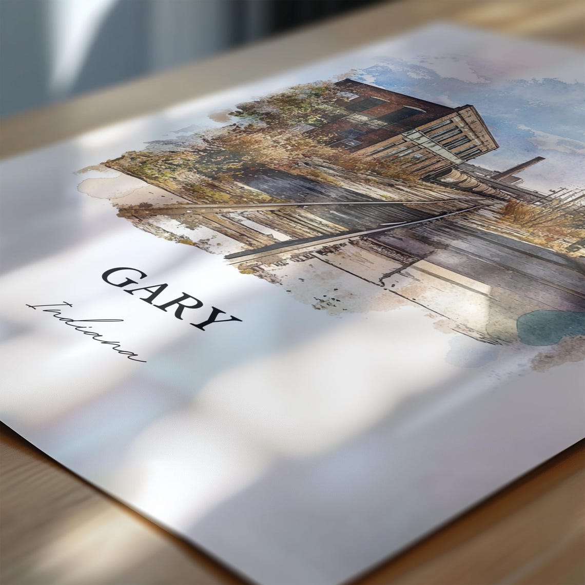 Gary Indiana Watercolor Railroad Tracks Industrial Scene Poster - Image 6