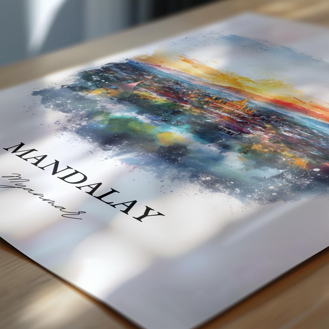 Mandalay Myanmar Watercolor Sunset Golden Temple City Poster - Image 6