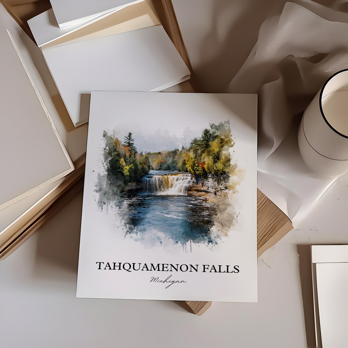 Tahquamenon Falls Michigan Upper Peninsula Waterfall Travel Poster - Image 2