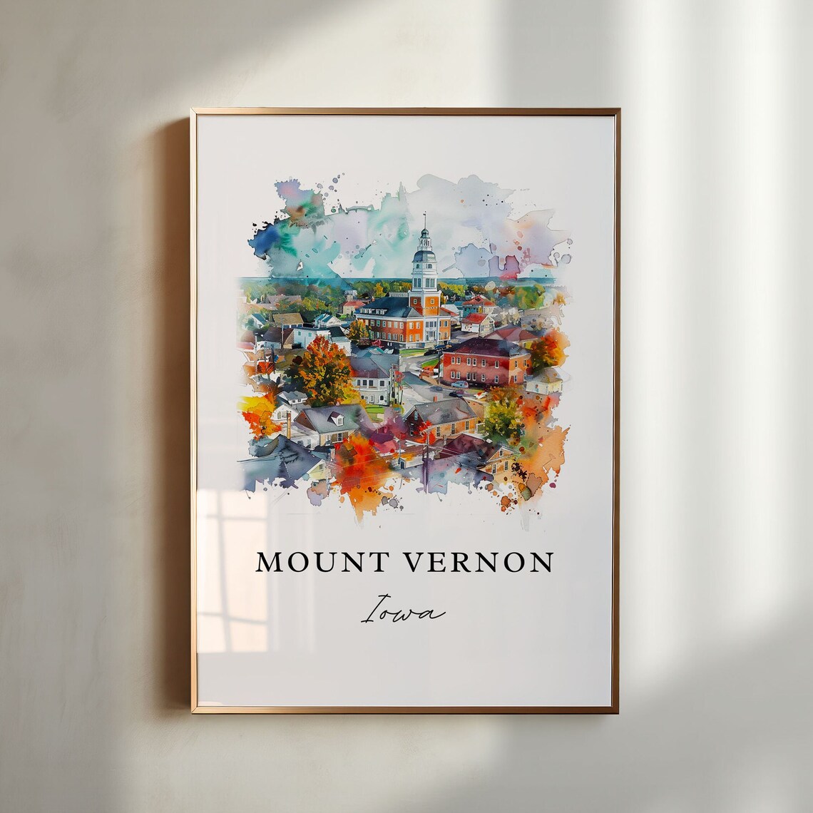 Mount Vernon Iowa Art Mount Vernon Print Linn County Watercolor Art Lisbon Iowa Gift Travel Print Travel Poster Housewarming Gift