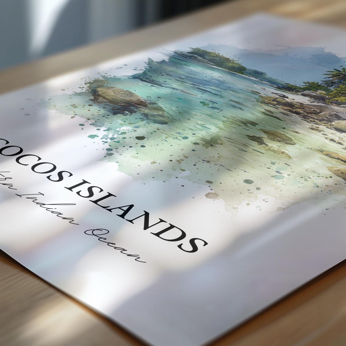 Cocos Islands Eastern Indian Ocean Palm Shore Watercolor Poster - Image 6