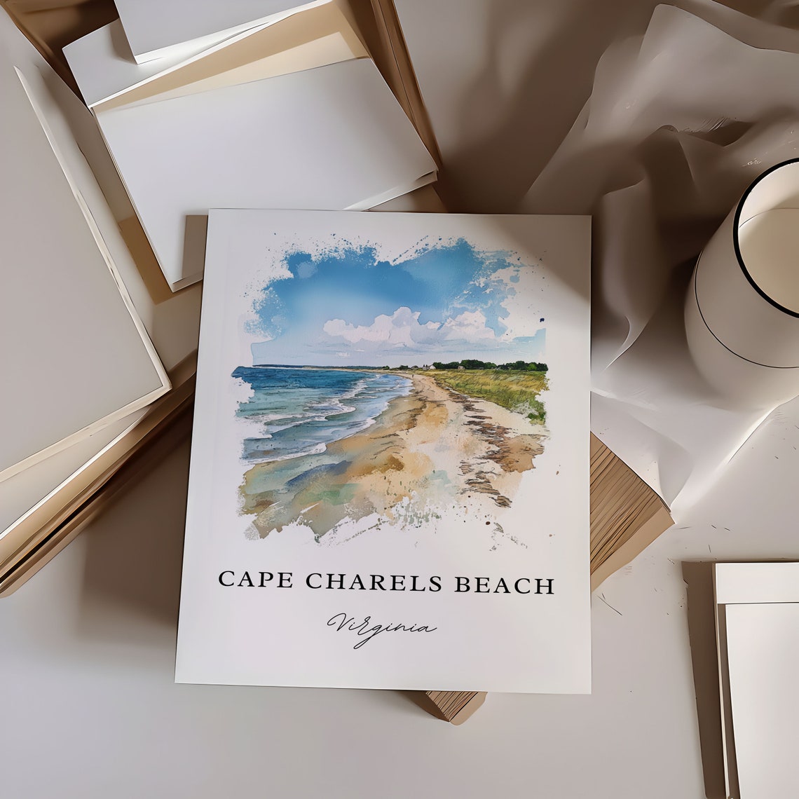Cape Charles Beach Virginia Watercolor Ocean Shoreline Poster - Image 6
