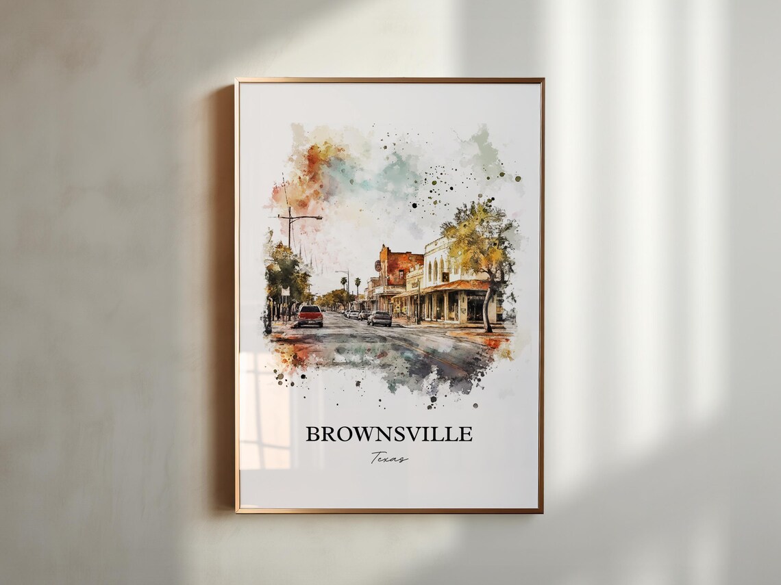 Brownsville Texas Historic Main Street Watercolor Art Poster - Image 3