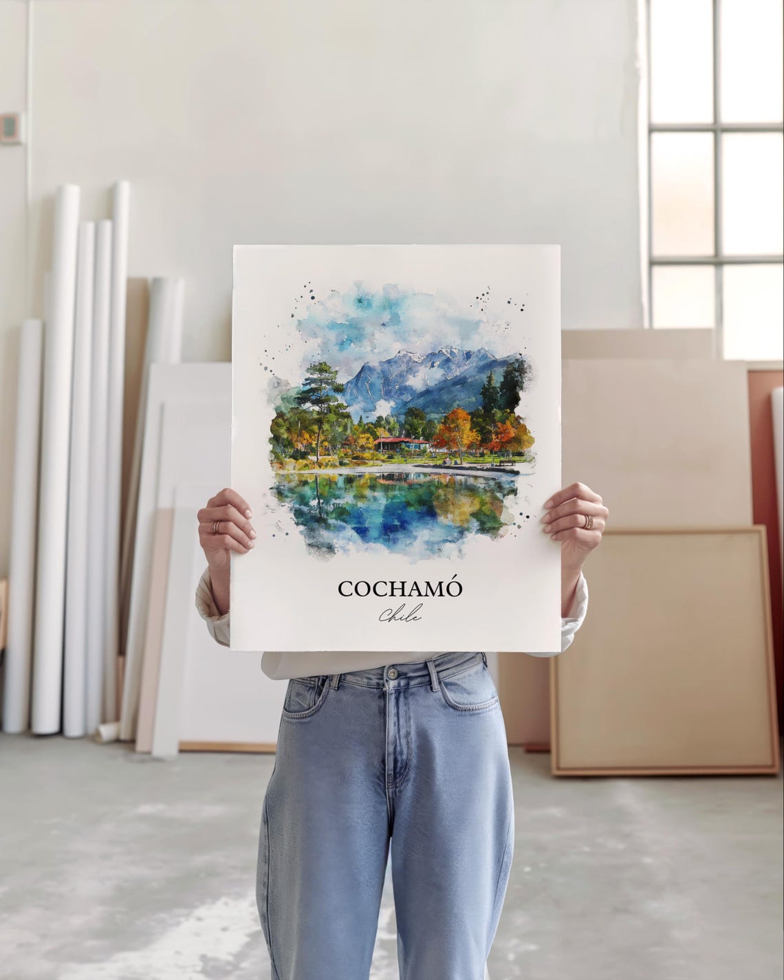 Cochamó Chile Watercolor Mountain Lake Forest Reflection Travel Poster - Image 5
