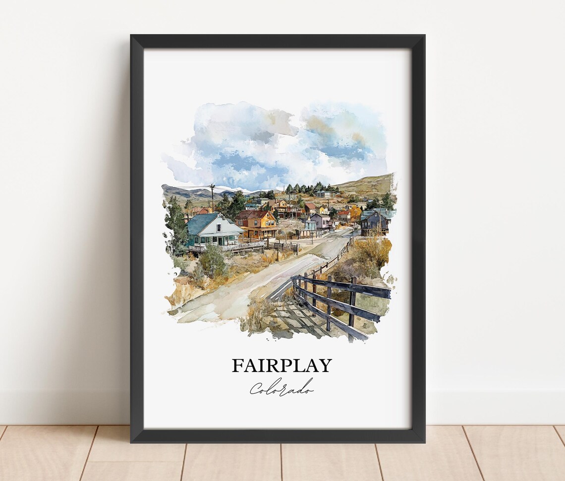 Fairplay Colorado Foothill Town Wooden Fence Watercolor Travel Poster - Image 2
