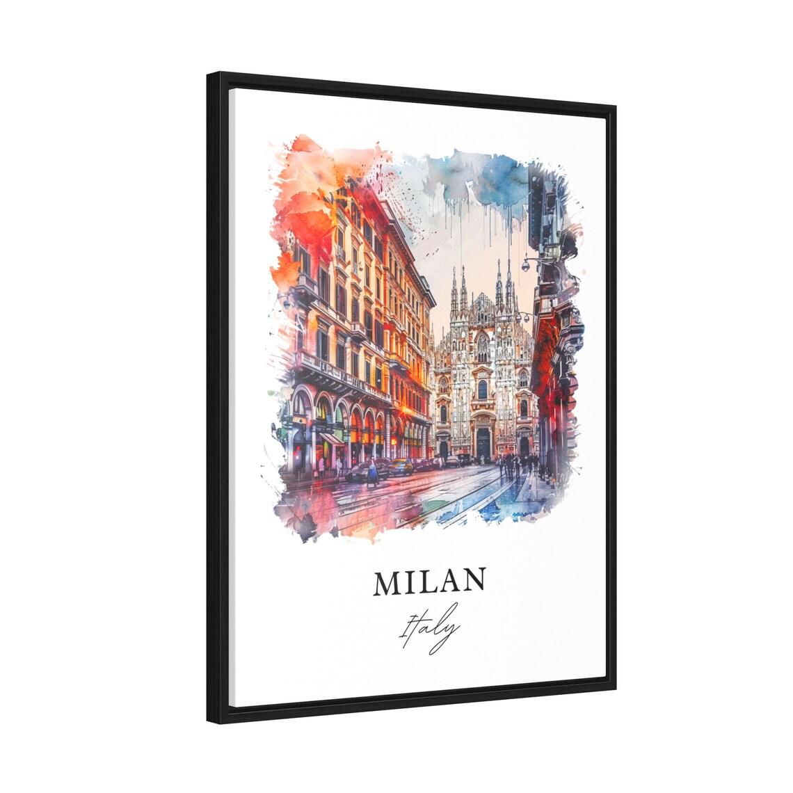 Milan Italy Duomo Cathedral Street Scene Watercolor Travel Poster - Image 2