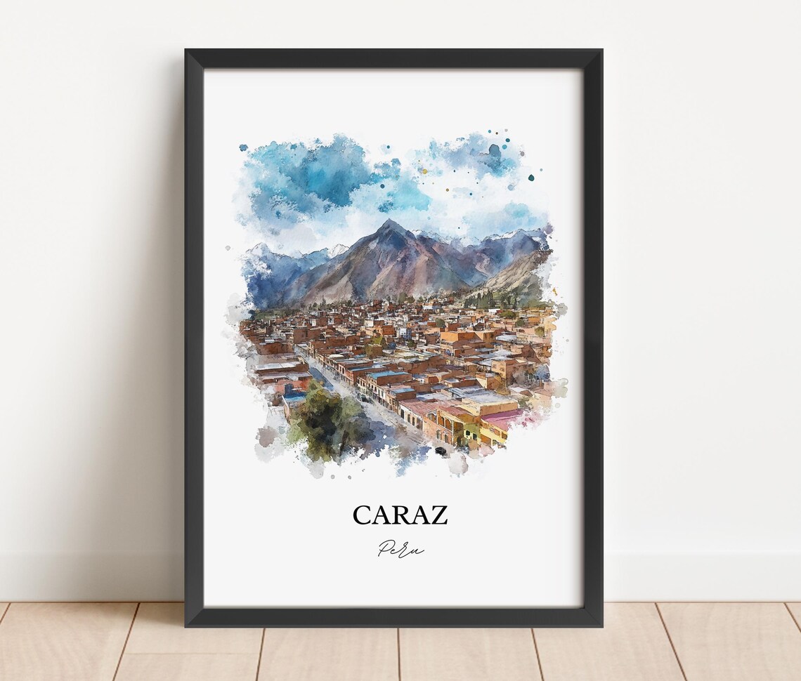 Caraz Peru Mountain Town Watercolor Andean Landscape Travel Poster - Image 2