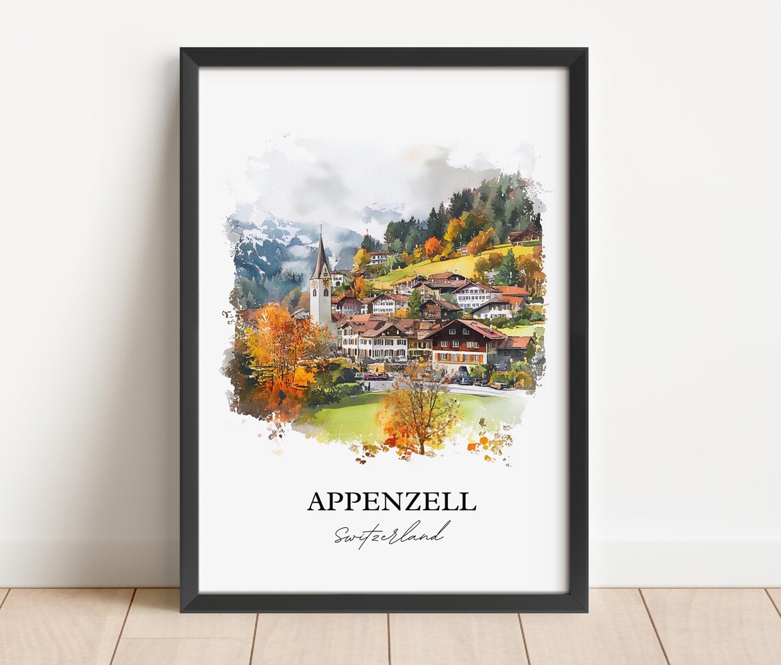 Appenzell Switzerland Autumn Hills Church Watercolor Village Poster - Image 2