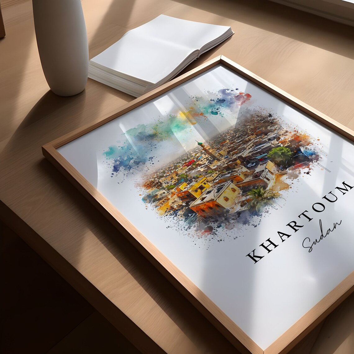 Khartoum Sudan Cityscape Minaret Watercolor Travel Poster Minimalist Travel Home Gift - Image 5