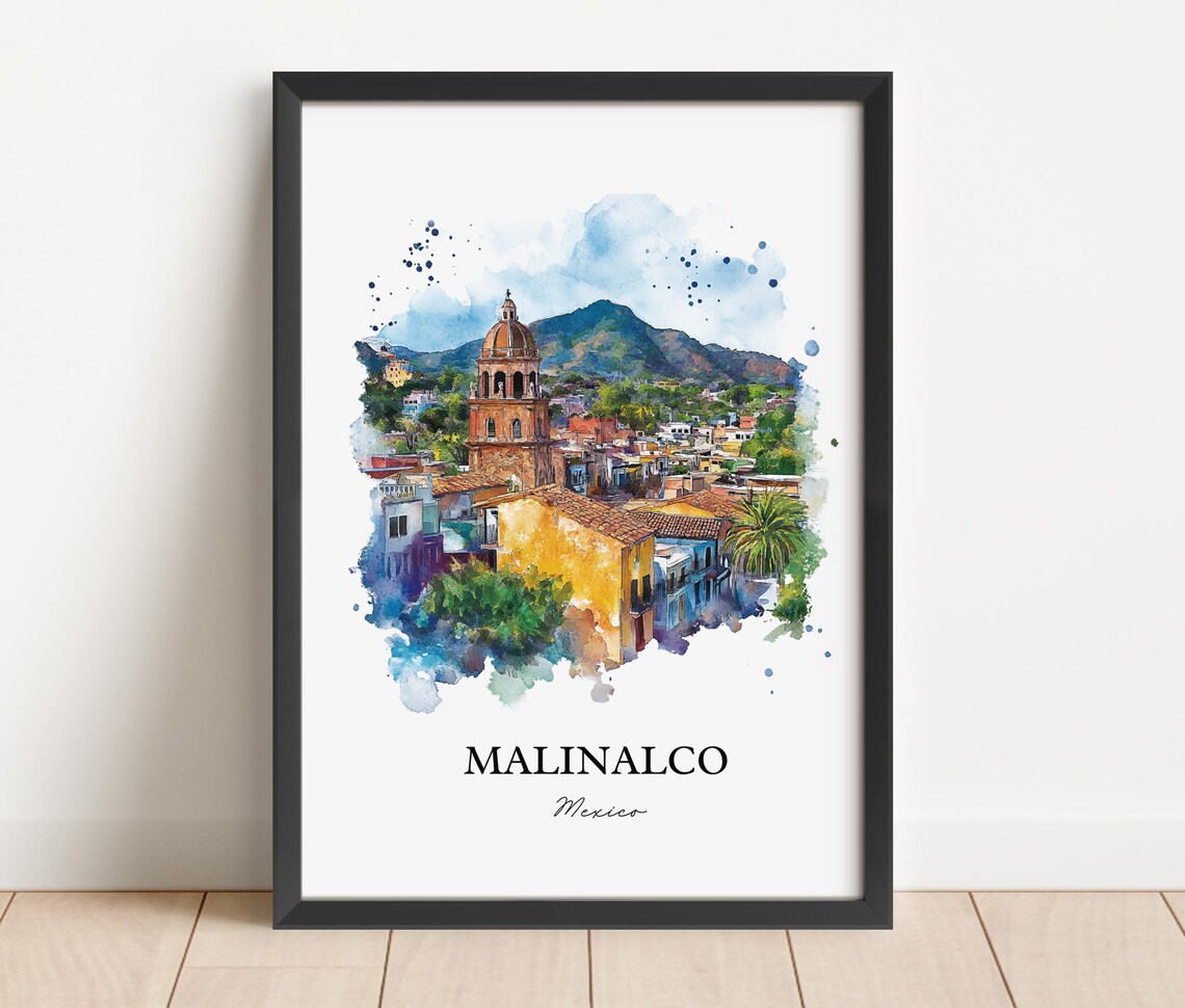 Malinalco Mexico Mountain Town Church Watercolor Travel Poster - Image 2