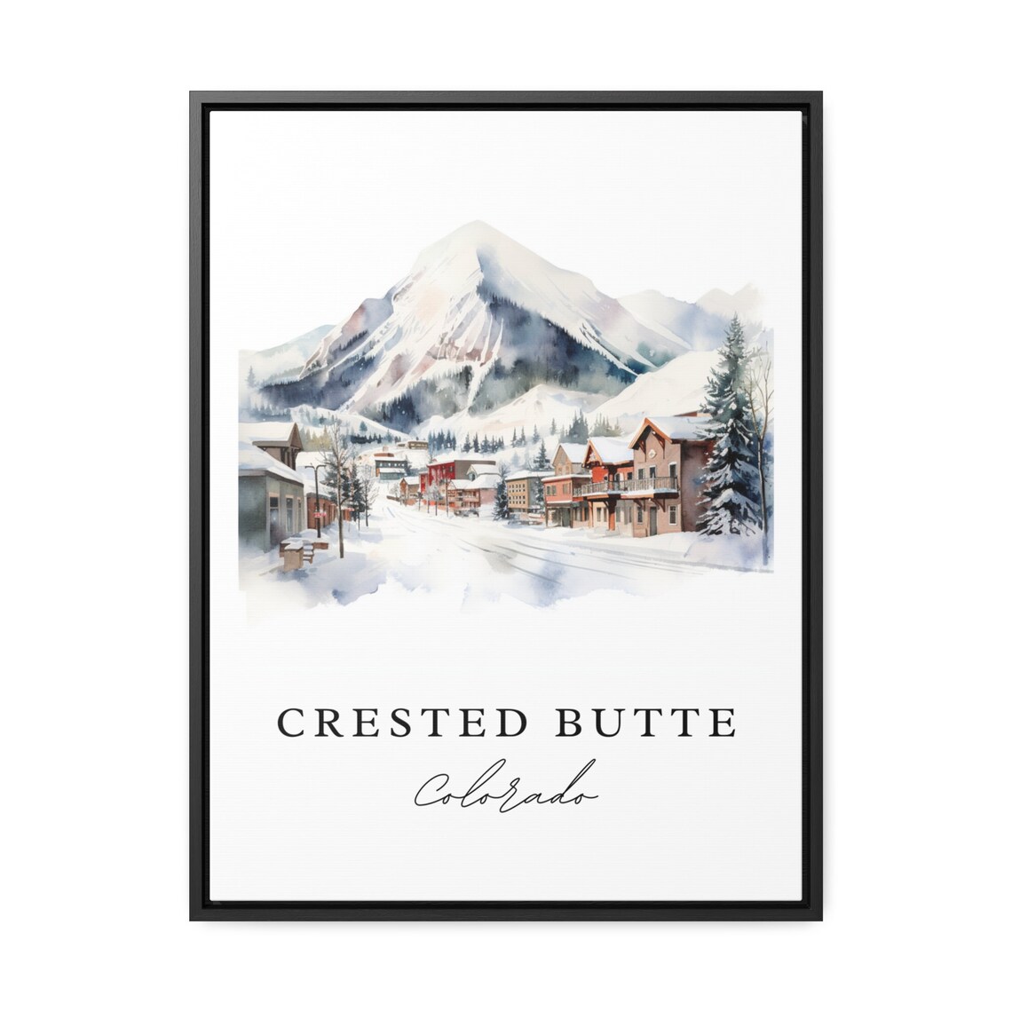 Crested Butte Colorado Snowy Mountain Town Watercolor Travel Poster - Image 2
