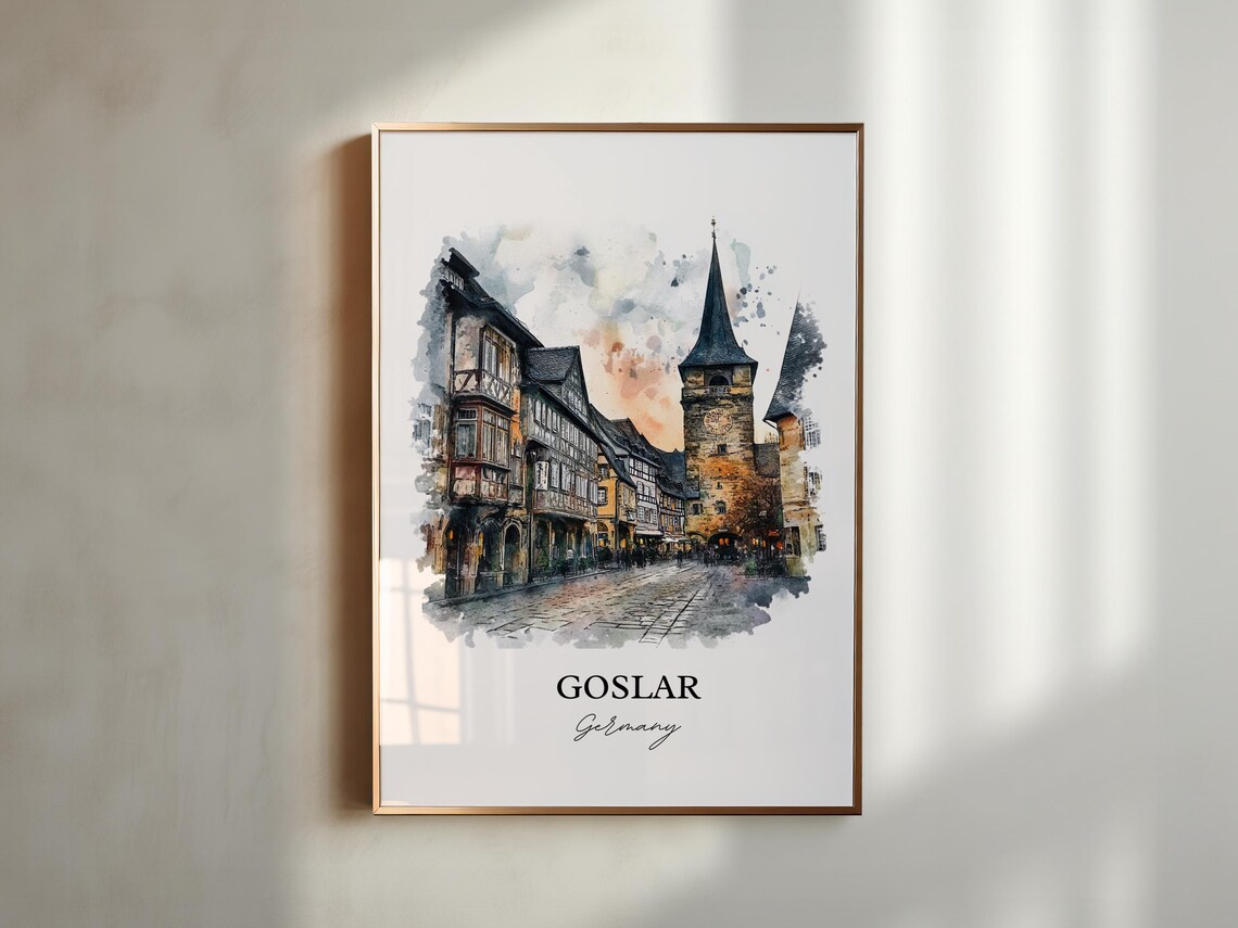 Goslar Germany Medieval Timber Houses Watercolor Travel Poster - Image 4