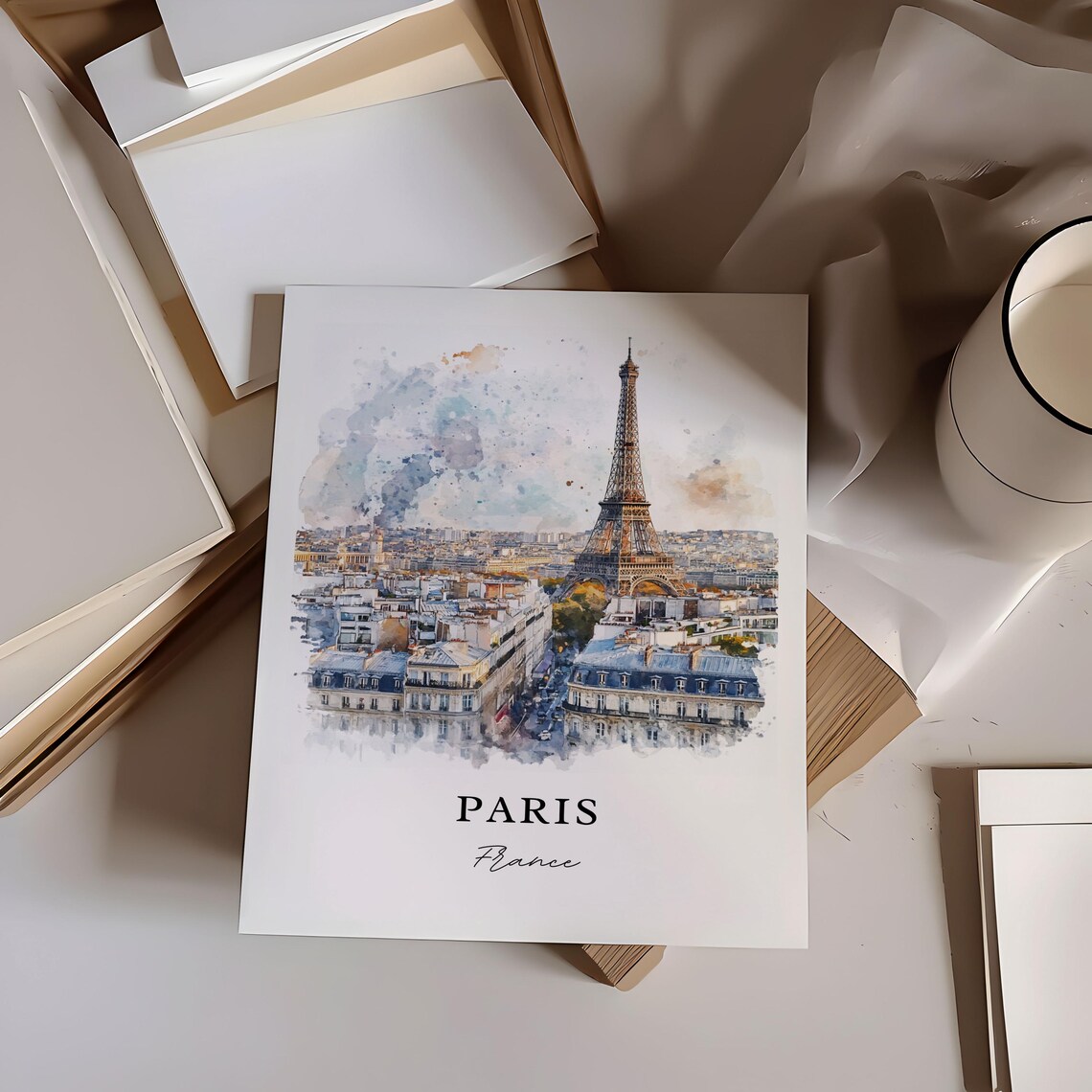 Paris Skyline Watercolor Art Print, Travel Poster - Image 2