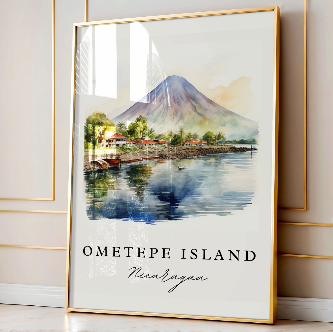 Ometepe Island Nicaragua Watercolor Volcano Lake Travel Poster - Image 3