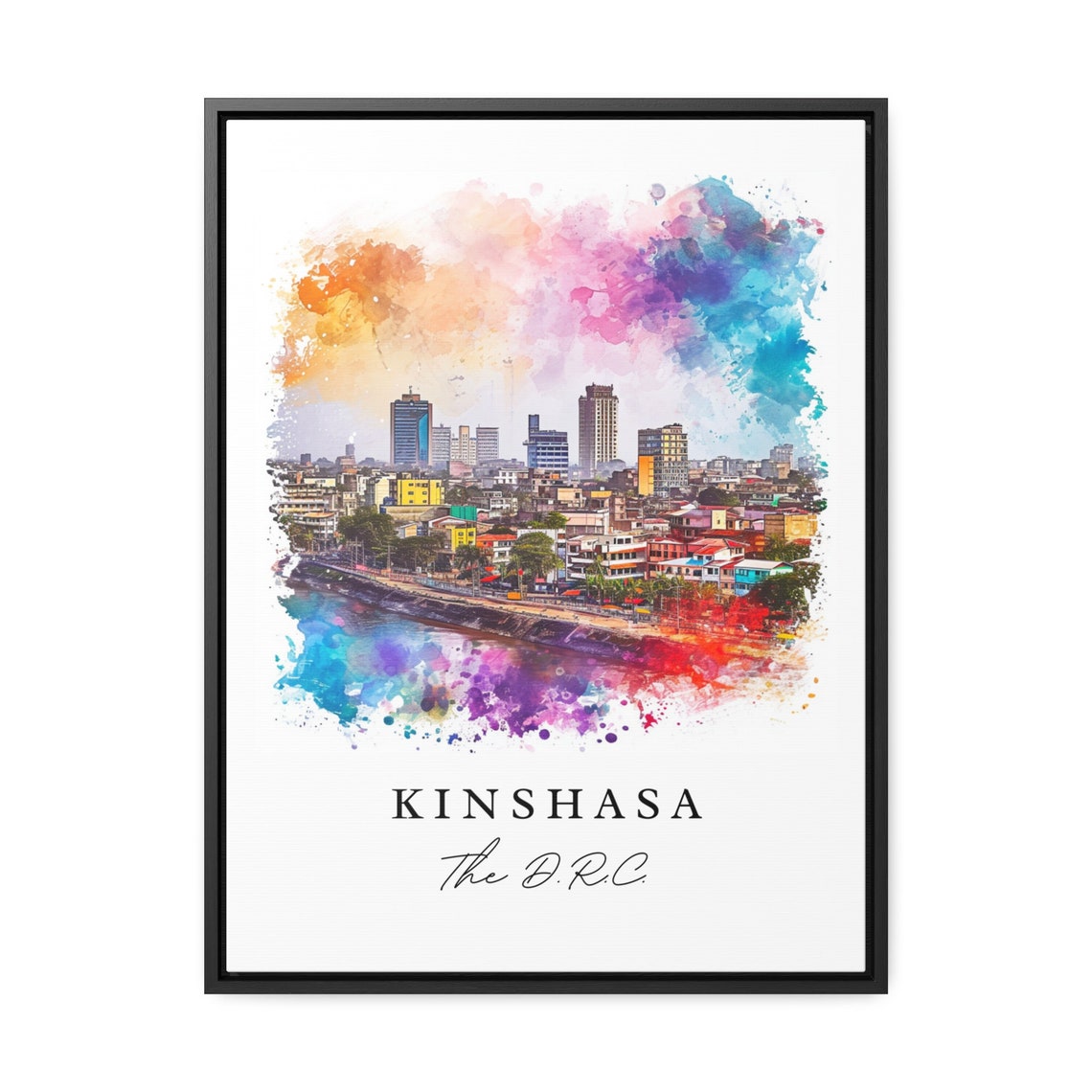 Kinshasa The DRC Riverfront Skyline Watercolor Travel Poster - Image 3