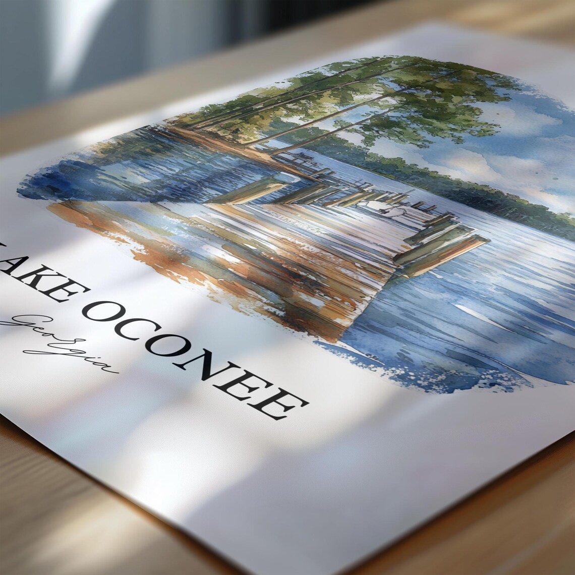 Lake Oconee Georgia Watercolor Wooden Dock Lake Pines Poster - Image 6