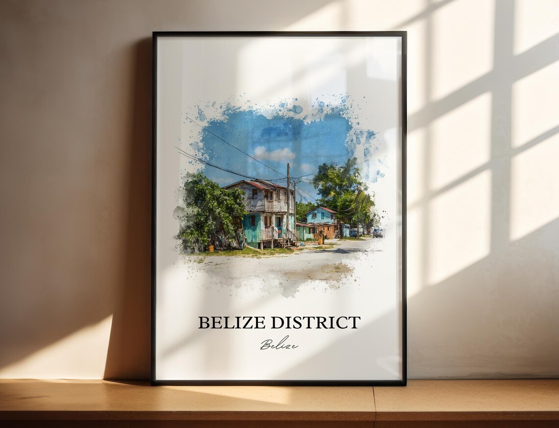 Belize Wall Art District Print Watercolor Gift Travel Poster Housewarming