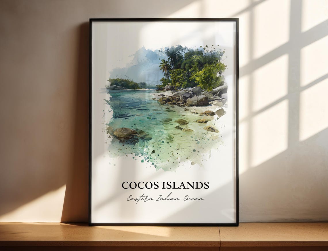 Cocos Islands Eastern Indian Ocean Palm Shore Watercolor Poster