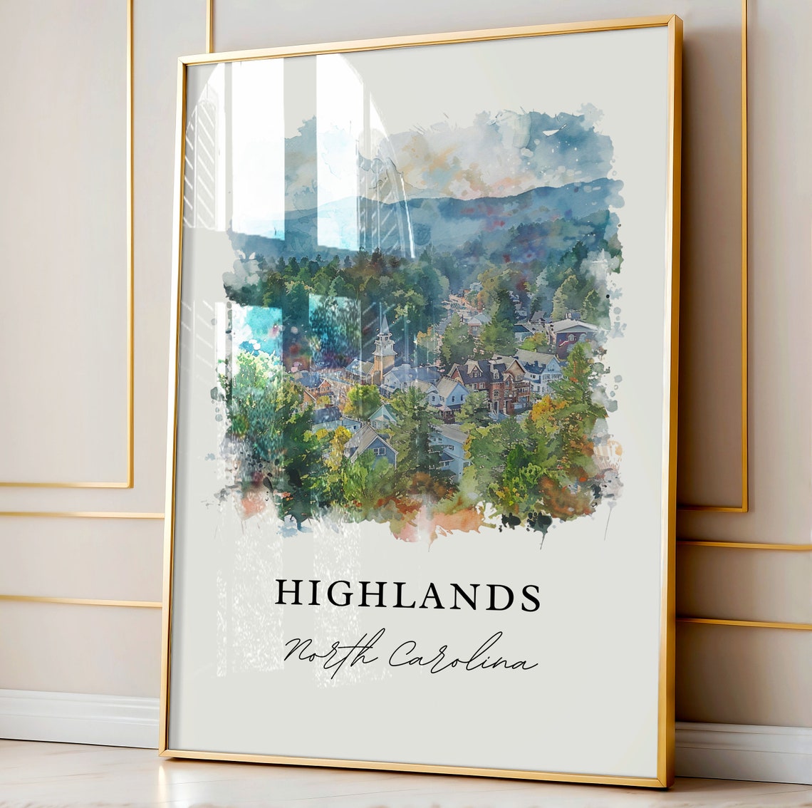 Highlands North Carolina Watercolor Mountain Town Scene Poster - Image 4