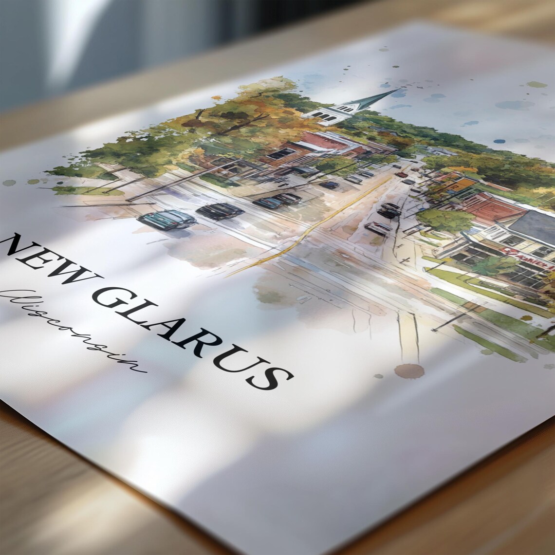 New Glarus Wisconsin Small Town Aerial Watercolor Travel Gift Poster - Image 6