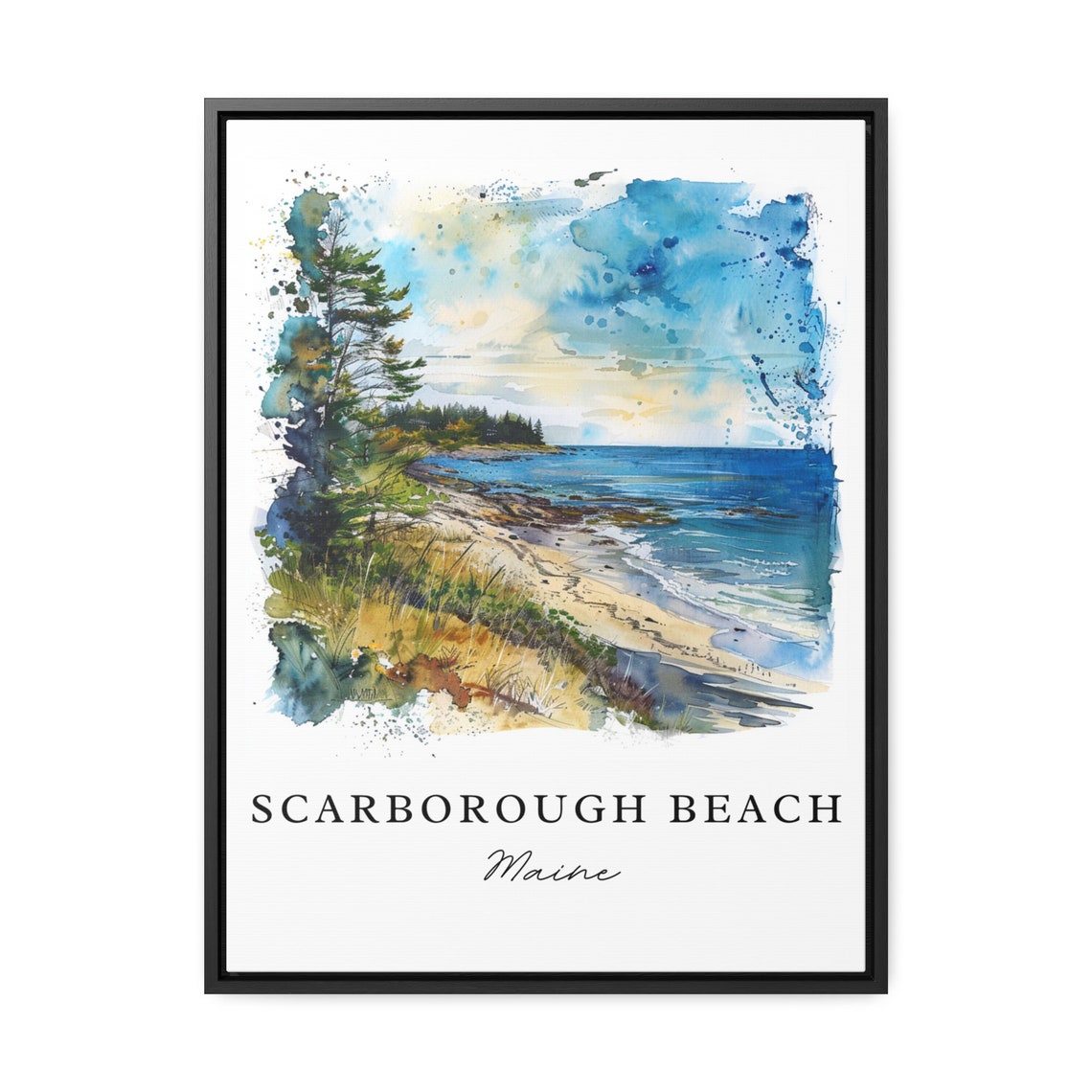 Scarborough Beach Maine Beautiful Sandy Coast Watercolor Art Poster - Image 3